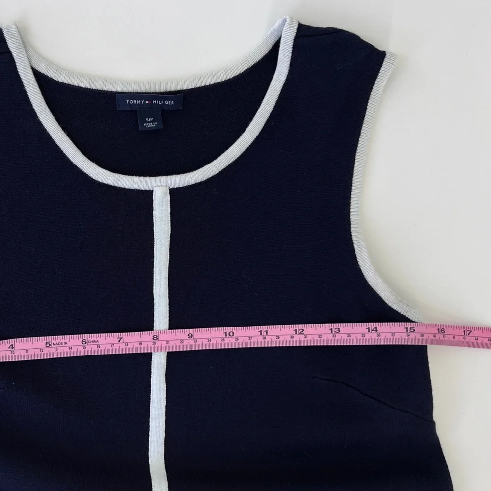 TOMMY HILFIGER Women's A Navy Blue Shift Sleeveless Dress White Pockets Neckline - Picture 6 of 8